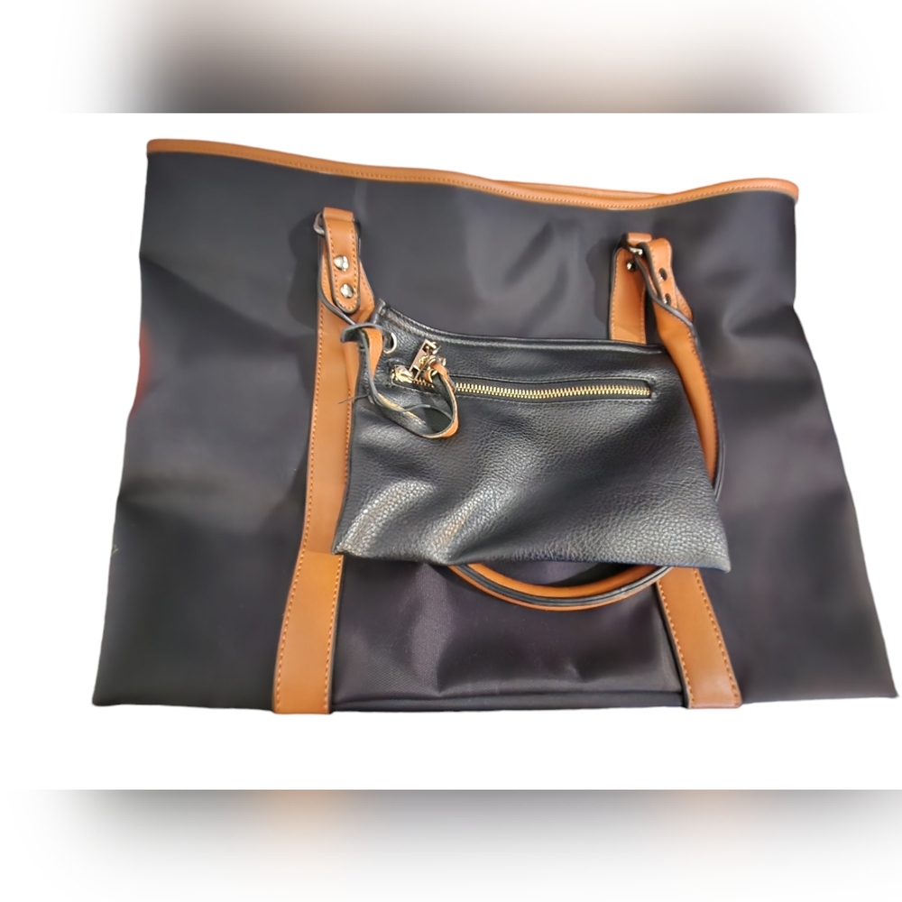 ZYSUN Black & Tan Tote Bag with Matching Black Wallet – Spacious and Stylish